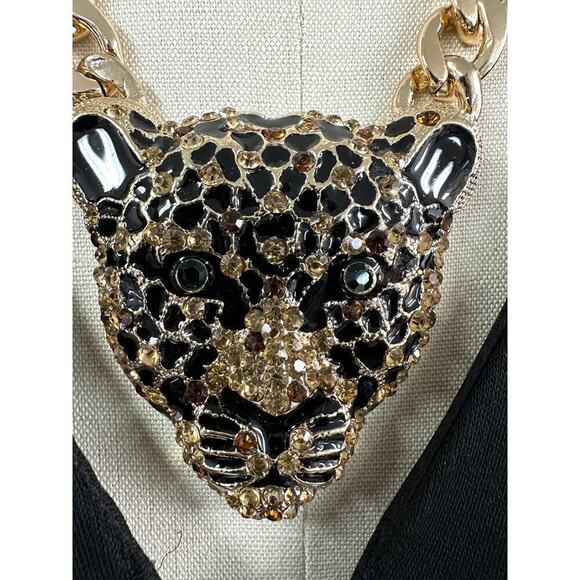 Natasha Signed Leopard 🐆 statement necklace Gold NEW with tags - Picture 1 of 4